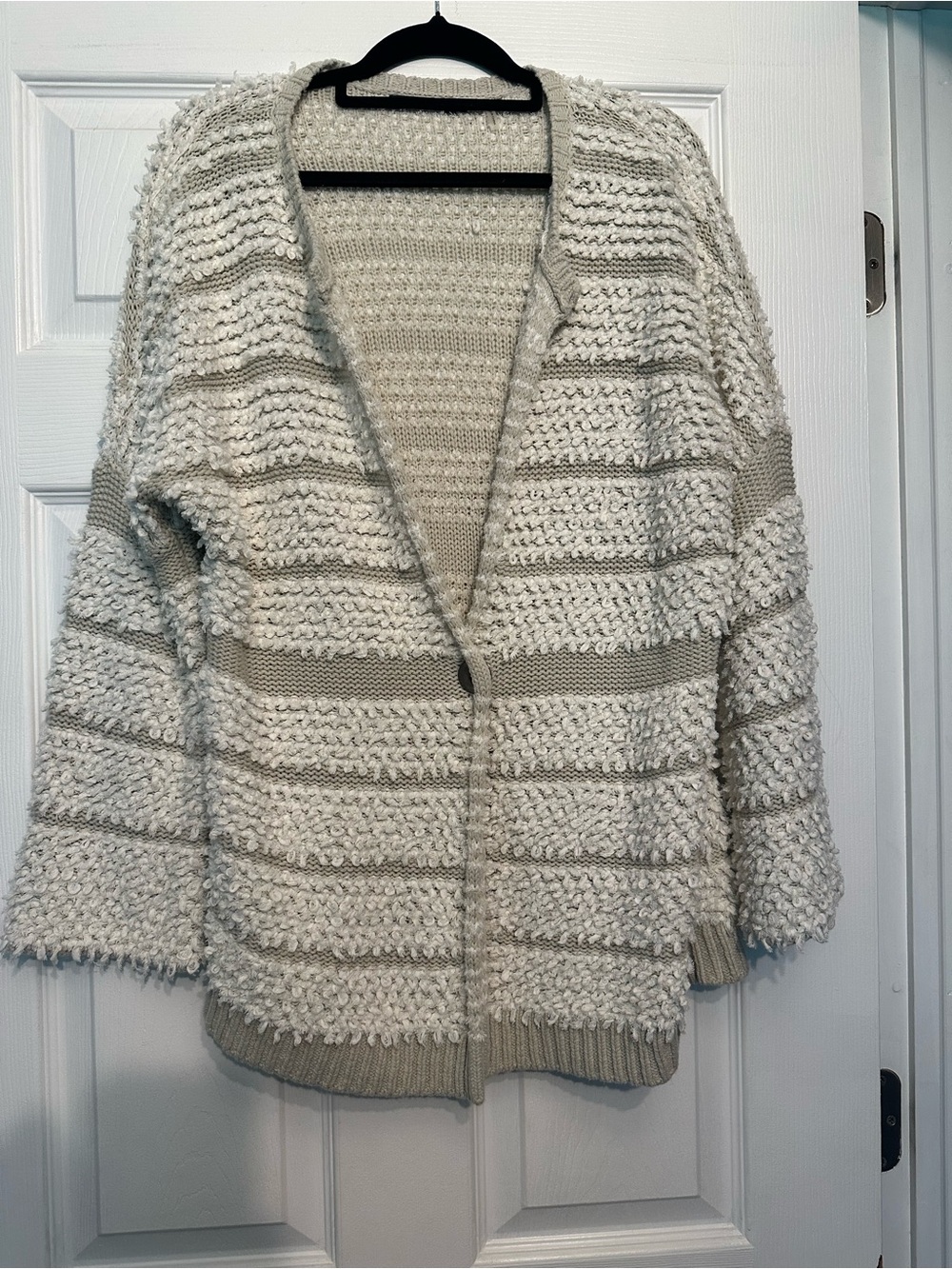 NIC+ZOE Cream and Tan Textured Open-Front Cardigan